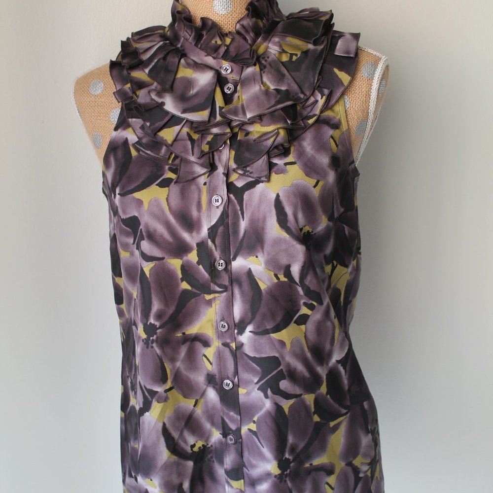 J Crew  Ruffled Floral Button Down Silk Size 4